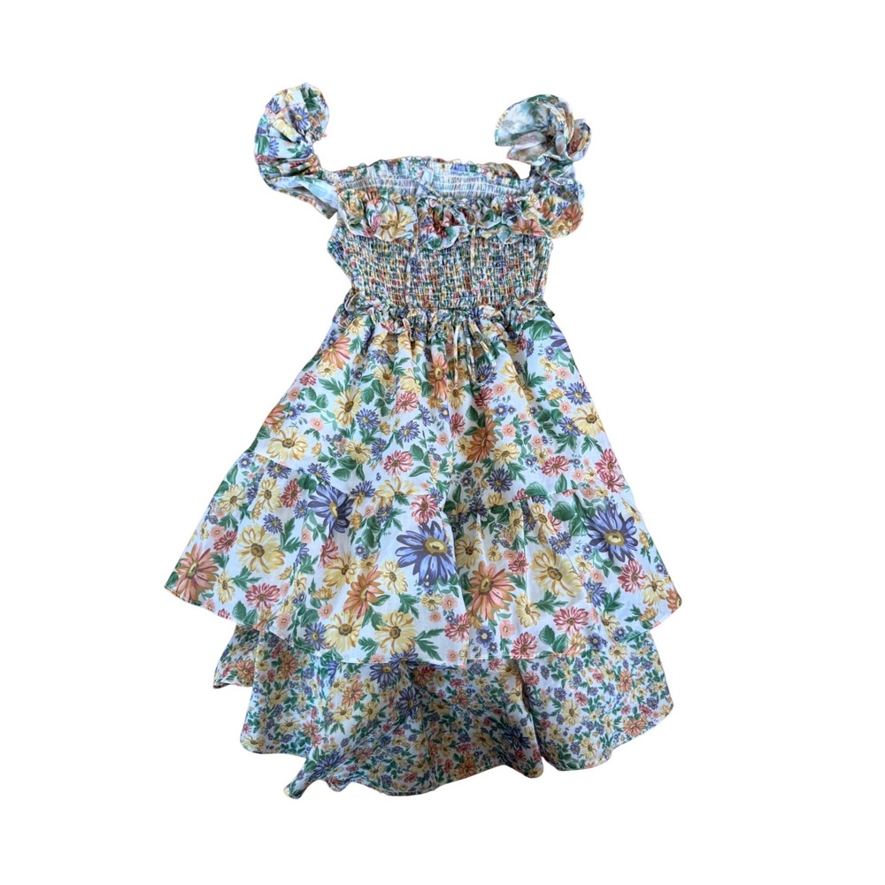 Moonsea blue‎ and yellow floral print high low dress back cut out youth